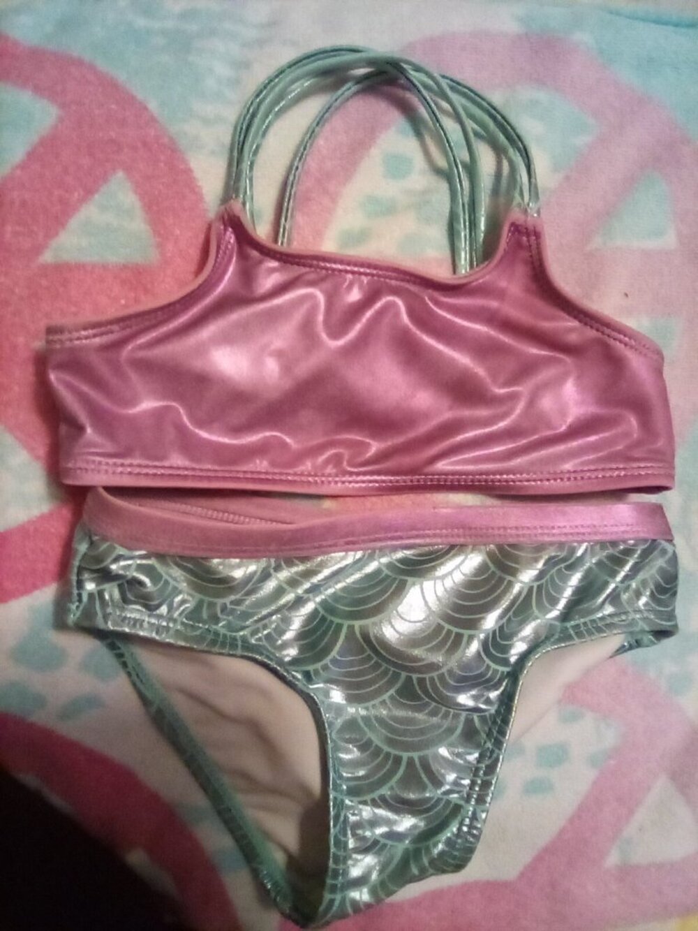 Shiny mermaid two piece girls bathing suit AND two piece mermaid pajamas